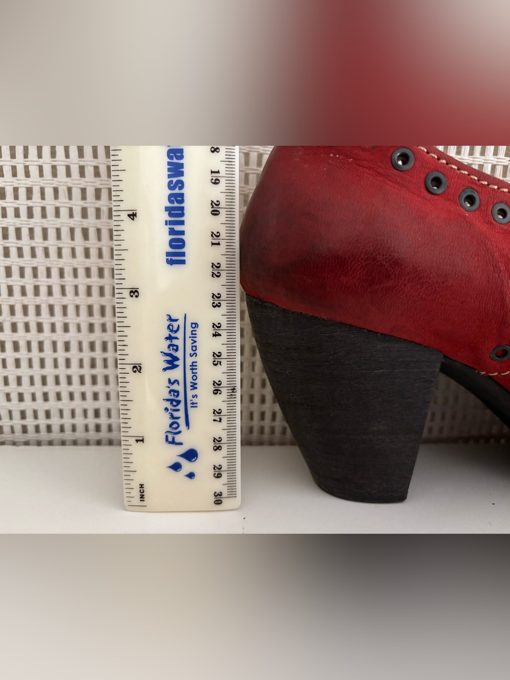 Fly London Red Distressed Leather Lace-Up Heeled Oxfords with Eyelet Detail - Picture 10 of 11